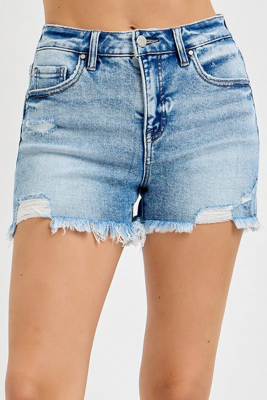 RISEN: Emmy Distressed High Rise Tummy Control Shorts