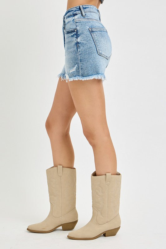 RISEN: Emmy Distressed High Rise Tummy Control Shorts