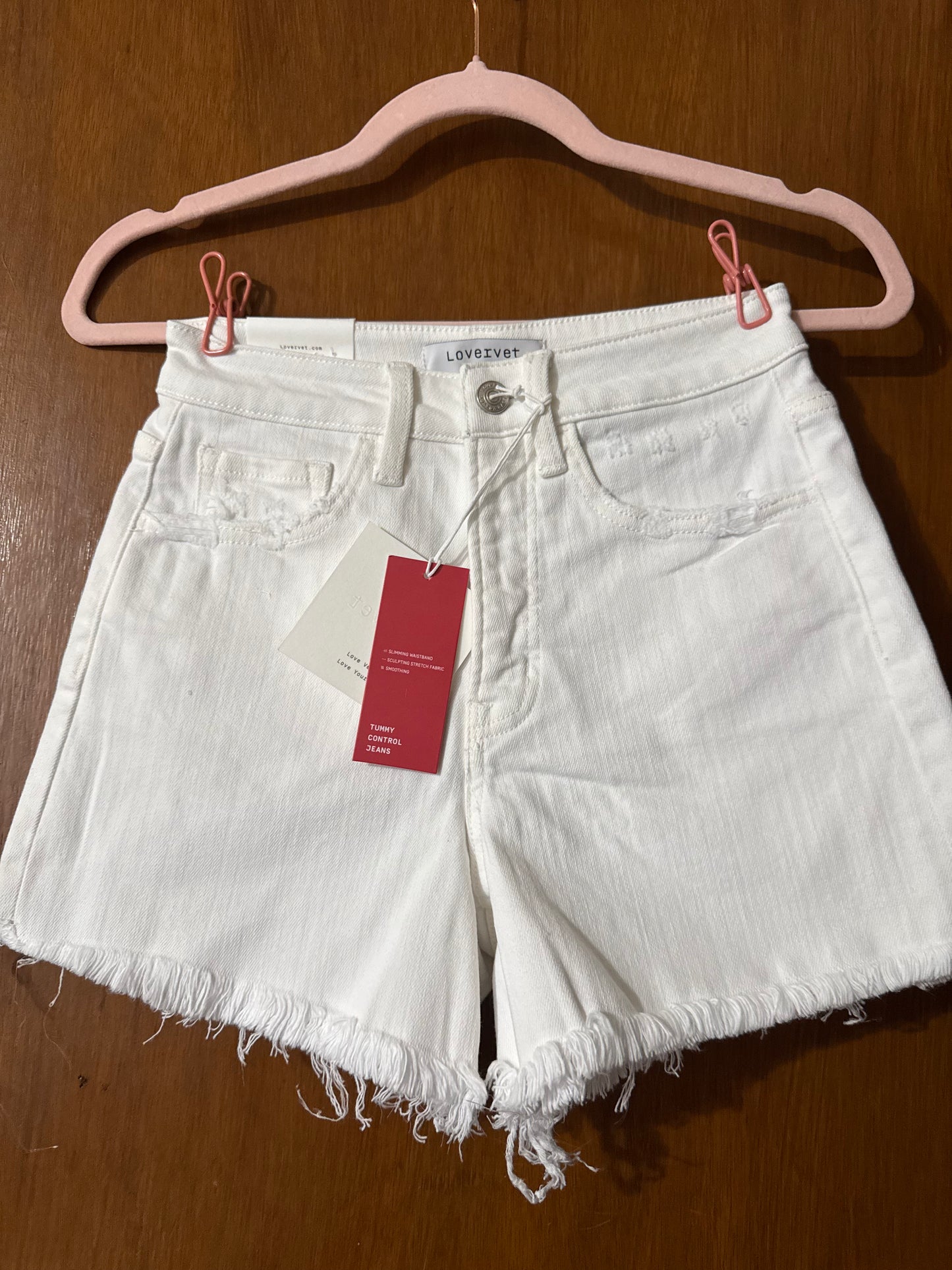 VERVET: Isabella Tummy Control High Rise White Denim Shorts