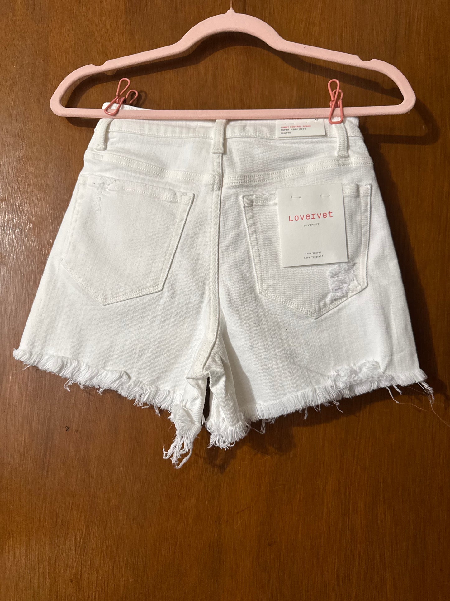 VERVET: Isabella Tummy Control High Rise White Denim Shorts